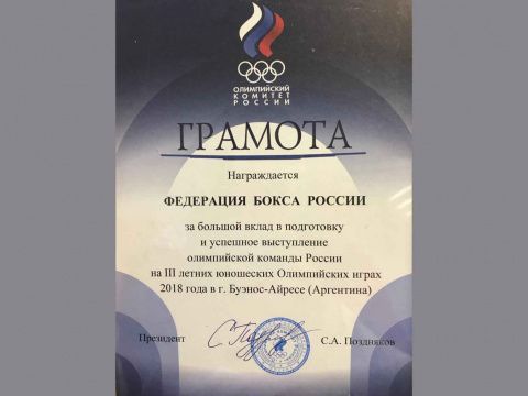 Глава ОКР С.А. Поздняков наградил Федерацию бокса России